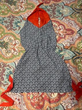 Mud Pie Navy and White Halter Dress with Red Trim